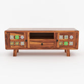 ONIJA Sheesham Wood TV Unit for Living Room | Tv Cabinet | Free Standing Tv Unit with 2 Door, Drawer & Shelf Storage